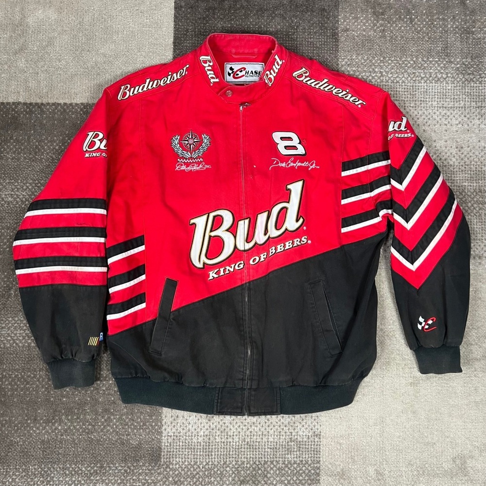 Y2K Chase Authentics Budweiser Dale Earnhardt Jr Racing Jacket Mens Size XL Red